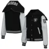 Las vegas raiders womens sailor full snap hooded varsity jacket black grey 1