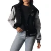 Las vegas raiders womens sailor full snap hooded varsity jacket black grey 4 1