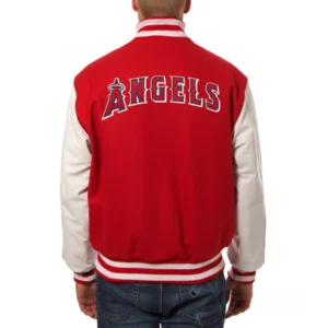Los angeles angels domestic two tone genuine wool leather jacket red white 1 1