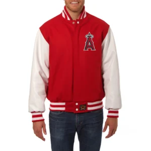 Los angeles angels domestic two tone genuine wool leather jacket red white 1