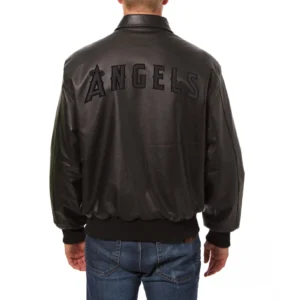 Los angeles angels full leather bomber varsity jacket black 2