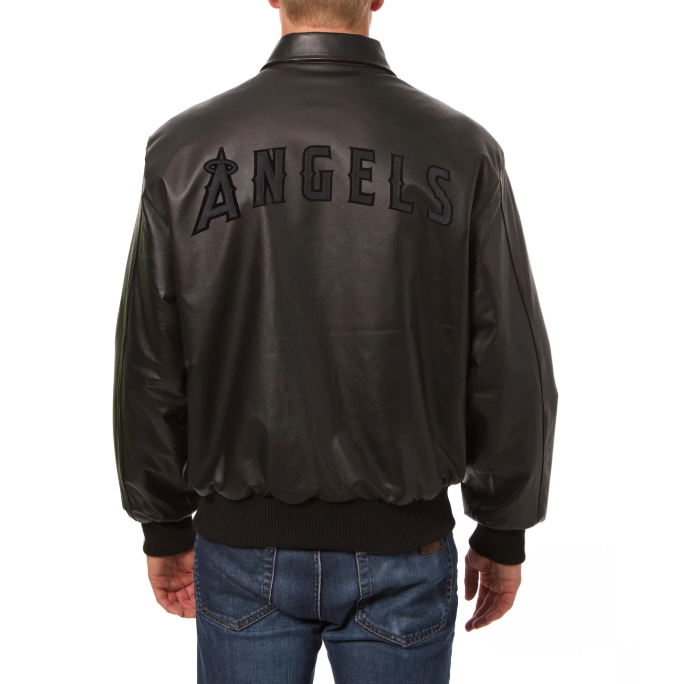 Los angeles angels full leather bomber varsity jacket black 2