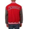 Los angeles angels two tone handcrafted leather logo wool jacket red gray 2