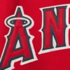 Los angeles angels two tone handcrafted leather logo wool jacket red gray 3