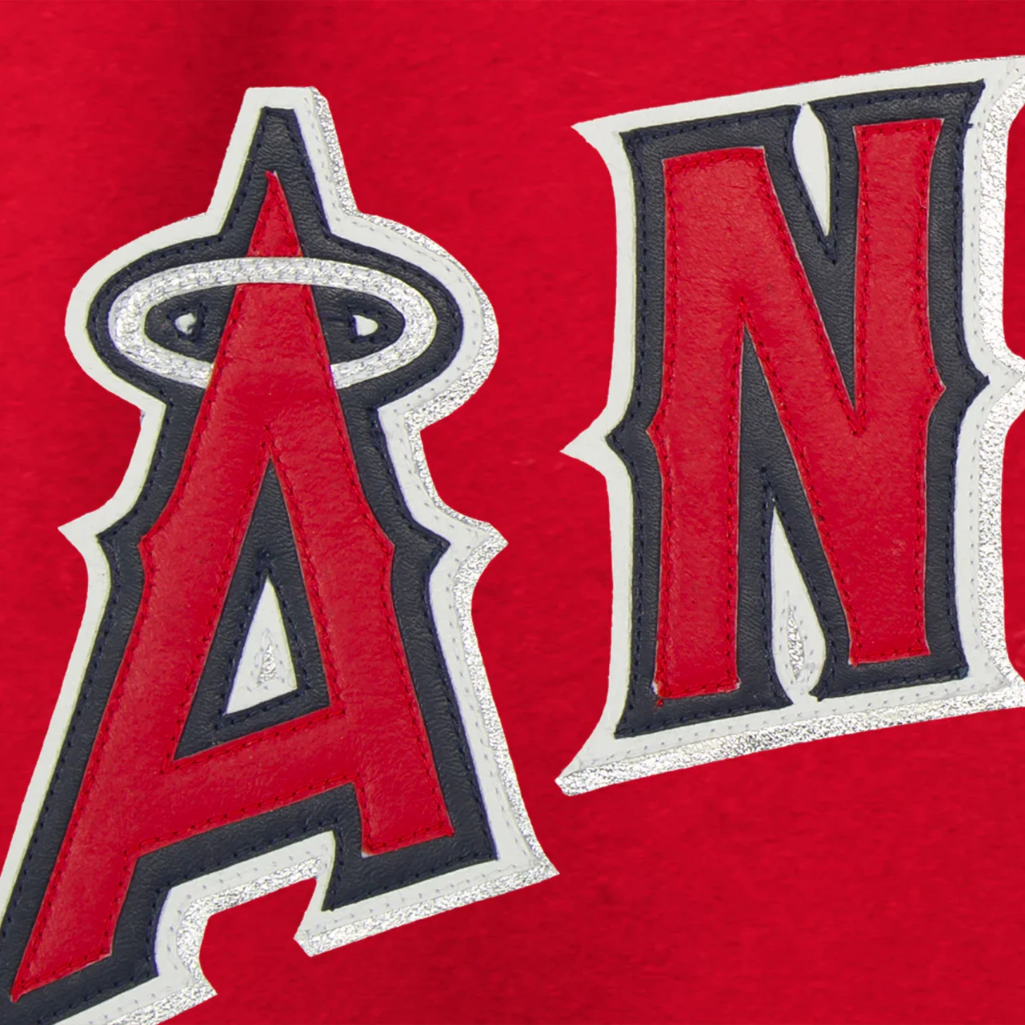 Los angeles angels two tone handcrafted leather logo wool jacket red gray 3