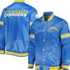 Los angeles charger midfield full snap satin varsity jacket blue 2 1