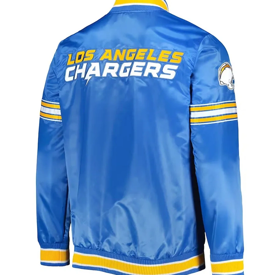 Los angeles charger midfield full snap satin varsity jacket blue 3