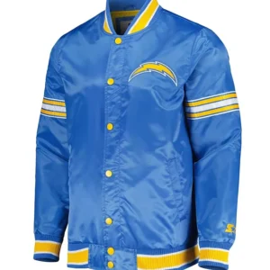 Los angeles charger midfield full snap satin varsity jacket blue