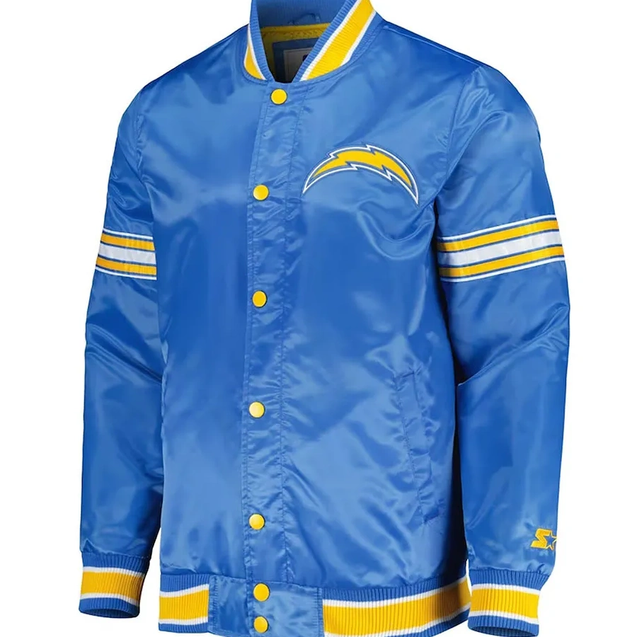 Los angeles charger midfield full snap satin varsity jacket blue