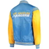 Los angeles chargers enforcer full snap satin varsity jacket blueyellow 4