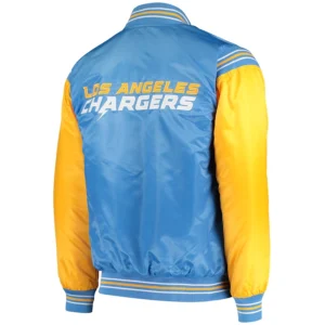 Los angeles chargers enforcer full snap satin varsity jacket blueyellow 4