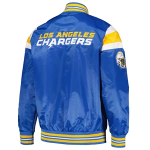 Los angeles chargers full snap satin varsity jacket blue