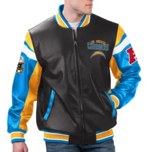Los angeles chargers full zip leather varsity jacket black 1