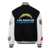 Los angeles chargers jeff hamilton black white wool and leather varsity jacketlos angeles chargers jeff hamilton full black leather varsity jacket copy 2