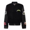 Los angeles chargers jeff hamilton black wool and leather varsity jacket 1
