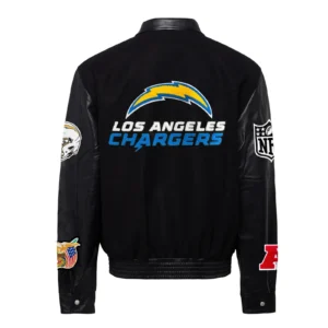 Los angeles chargers jeff hamilton black wool and leather varsity jacket 2