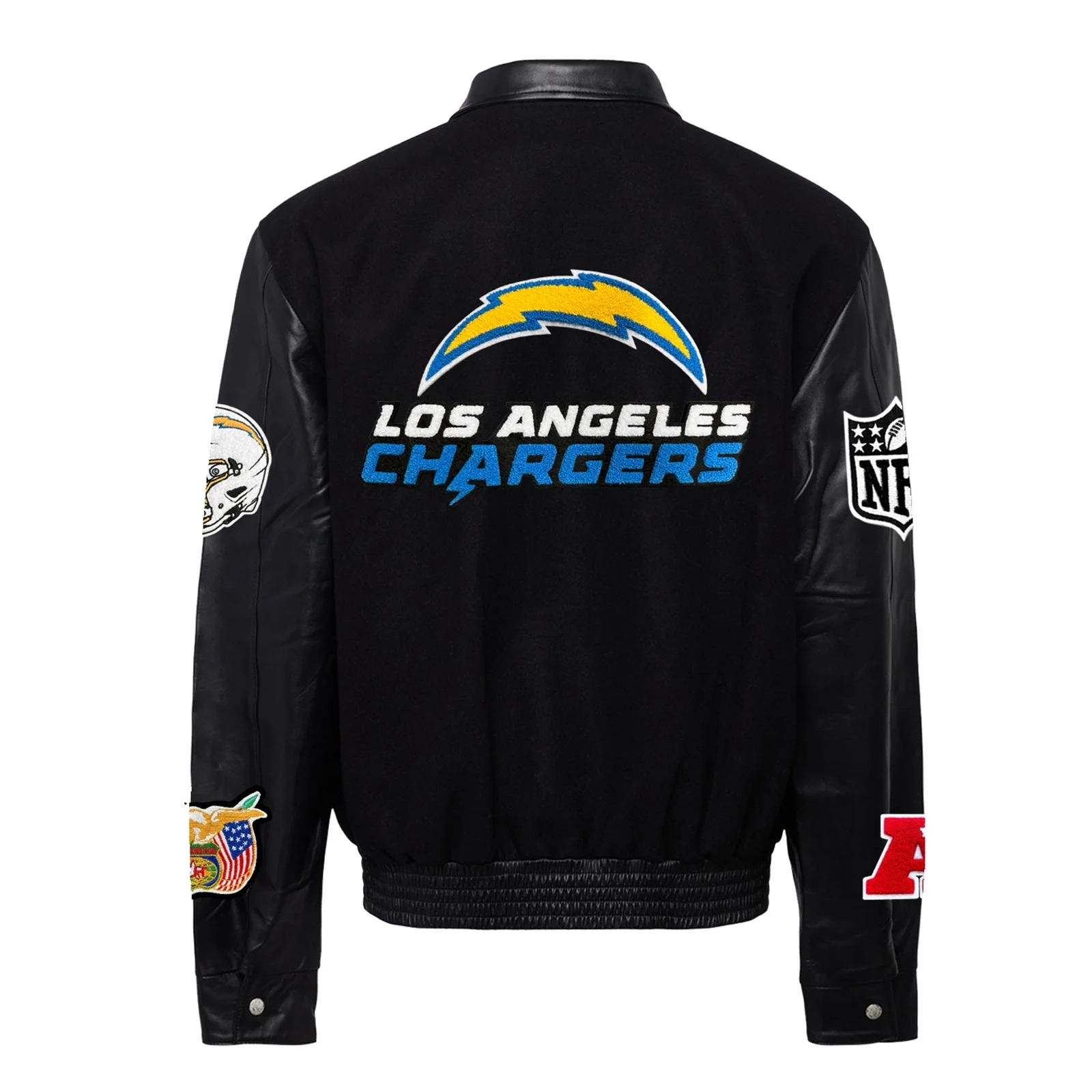 Los angeles chargers jeff hamilton black wool and leather varsity jacket 2