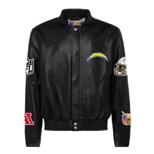 Los angeles chargers jeff hamilton full black leather varsity jacket 1