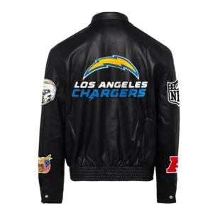 Los angeles chargers jeff hamilton full black leather varsity jacket 2