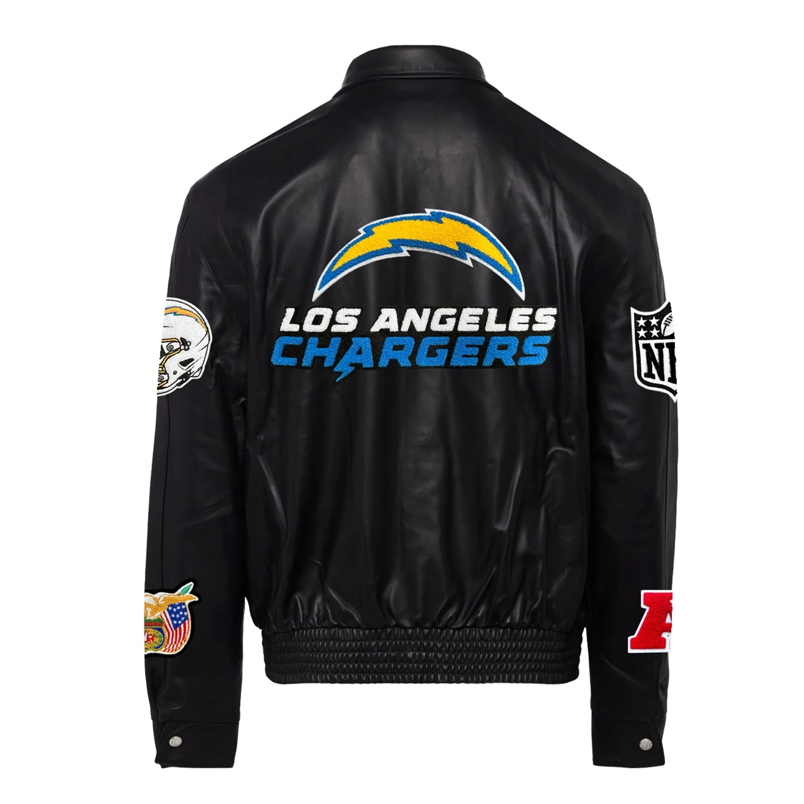 Los angeles chargers jeff hamilton full black leather varsity jacket 2