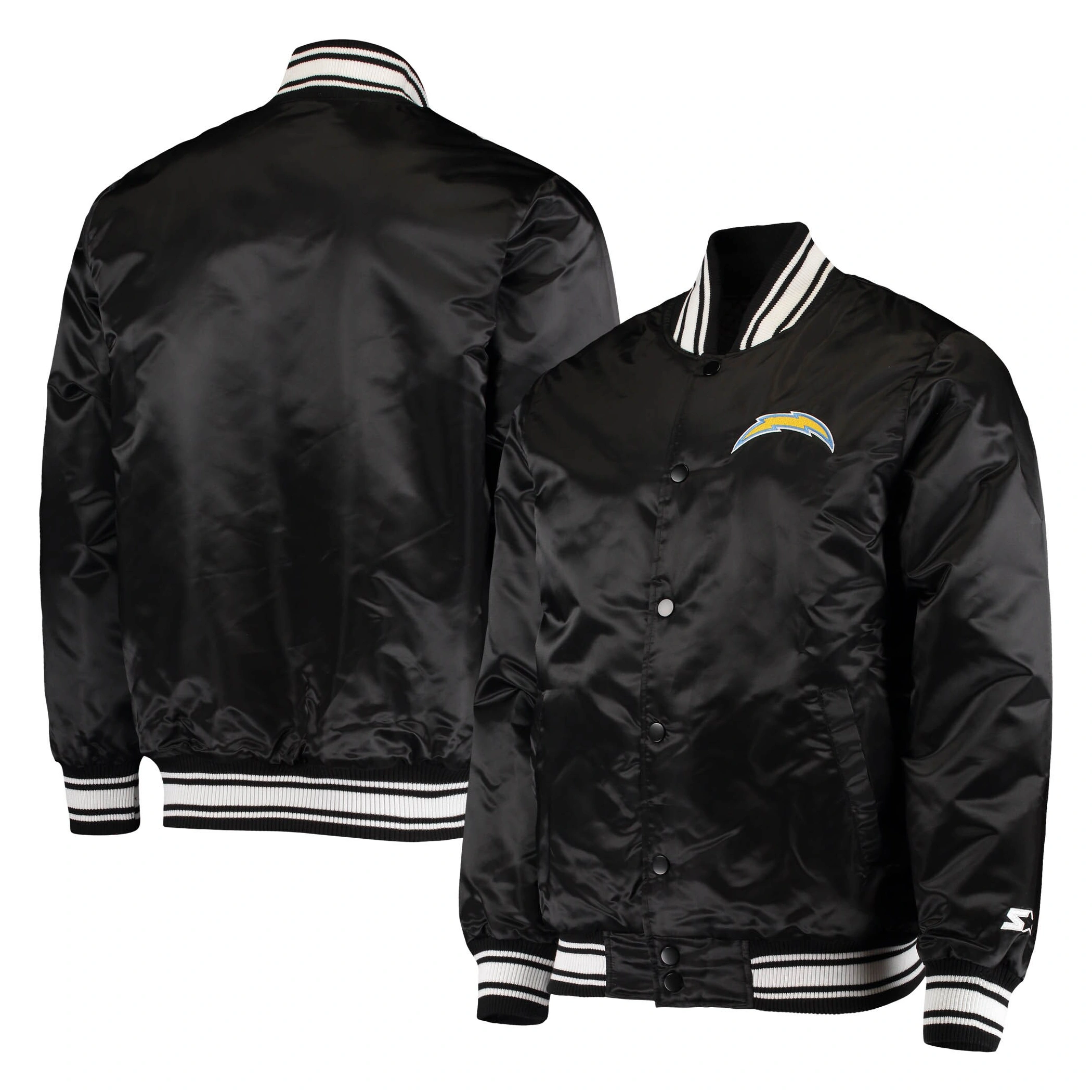 Los angeles chargers locker room satin varsity jacket black 4