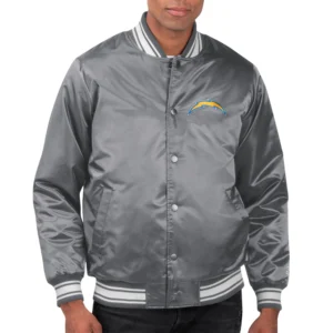 Los angeles chargers locker room satin varsity jacket gray 1