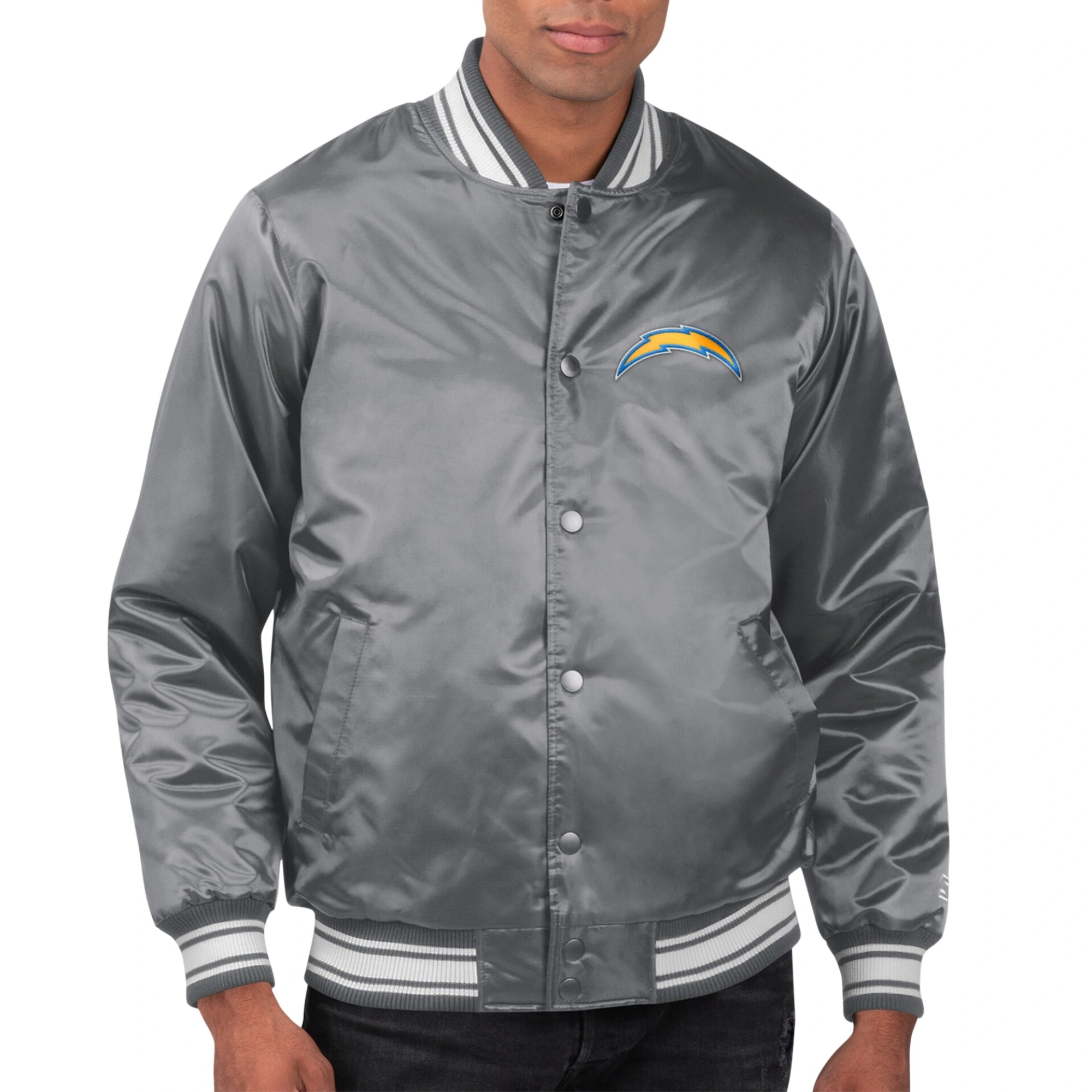 Los angeles chargers locker room satin varsity jacket gray 1