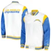 Los angeles chargers pitch full snap satin varsity jacket white blue 3