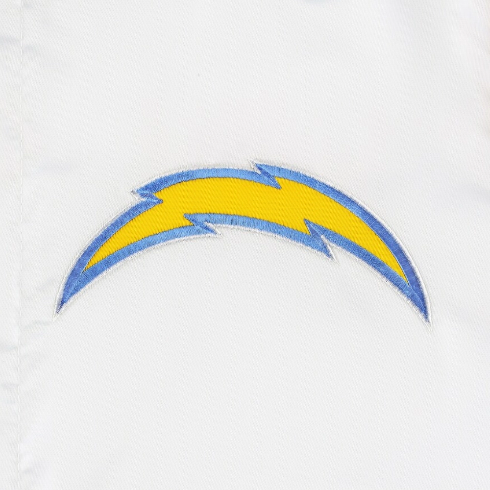 Los angeles chargers pitch full snap satin varsity jacket white blue
