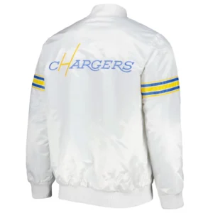 Los angeles chargers power forward full snap satin varsity jacket white
