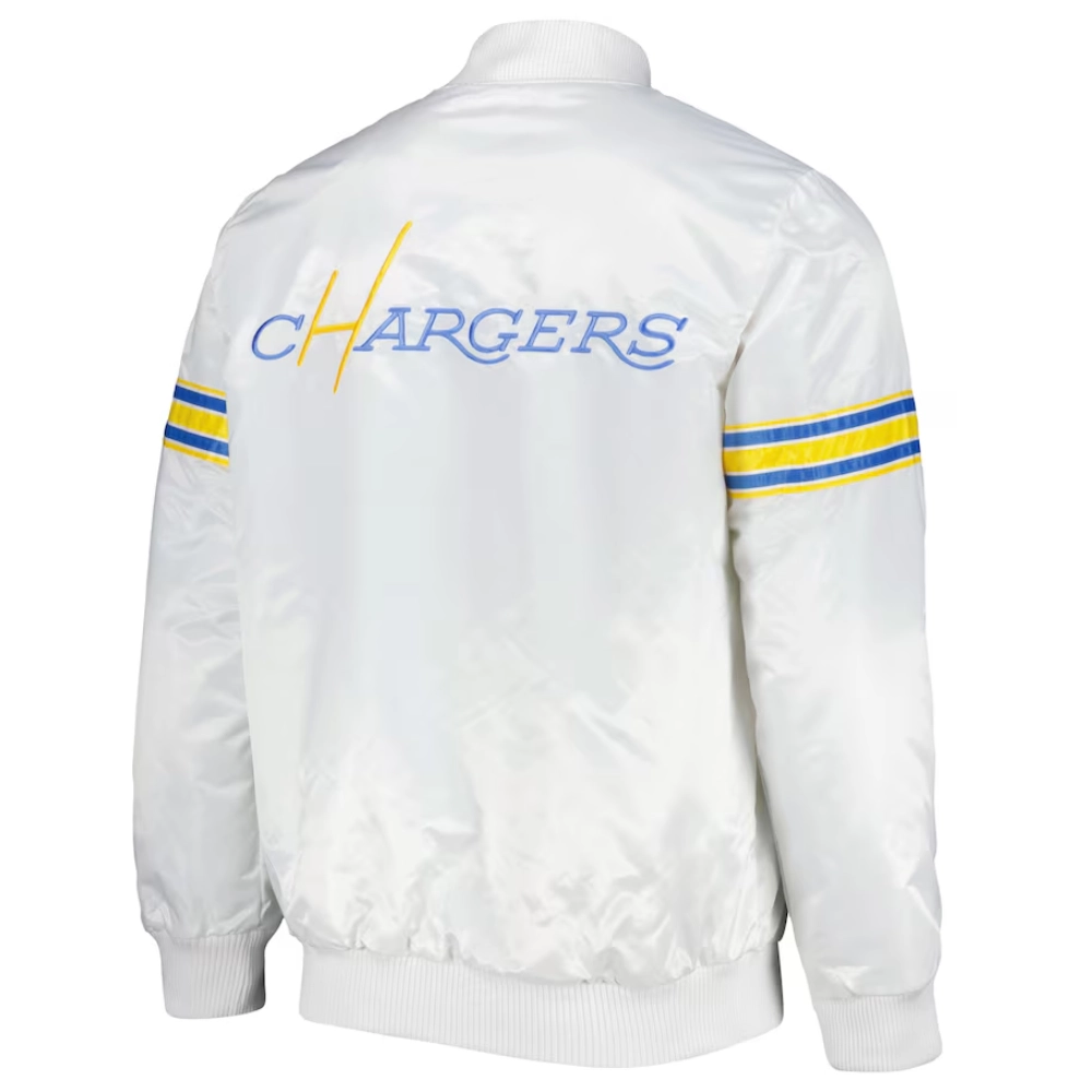 Los angeles chargers power forward full snap satin varsity jacket white