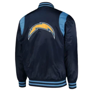 Los angeles chargers prime time full snap satin varsity jacket navy 1