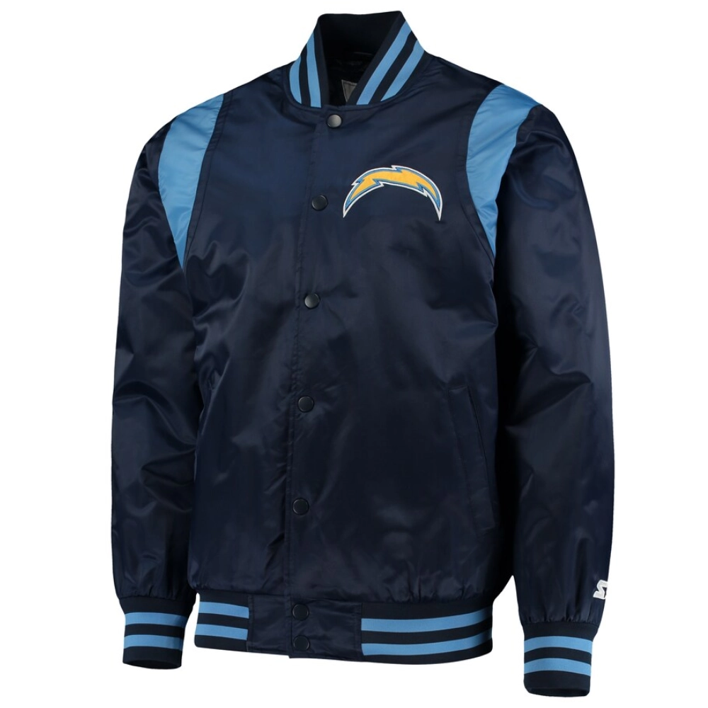 Los angeles chargers prime time full snap satin varsity jacket navy 2