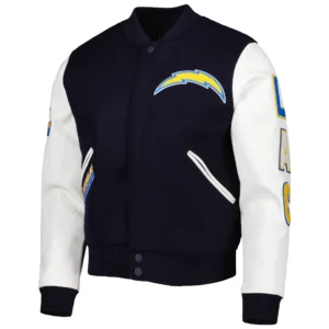 Los angeles chargers pro standard logo wool and leather varsity jacket 1
