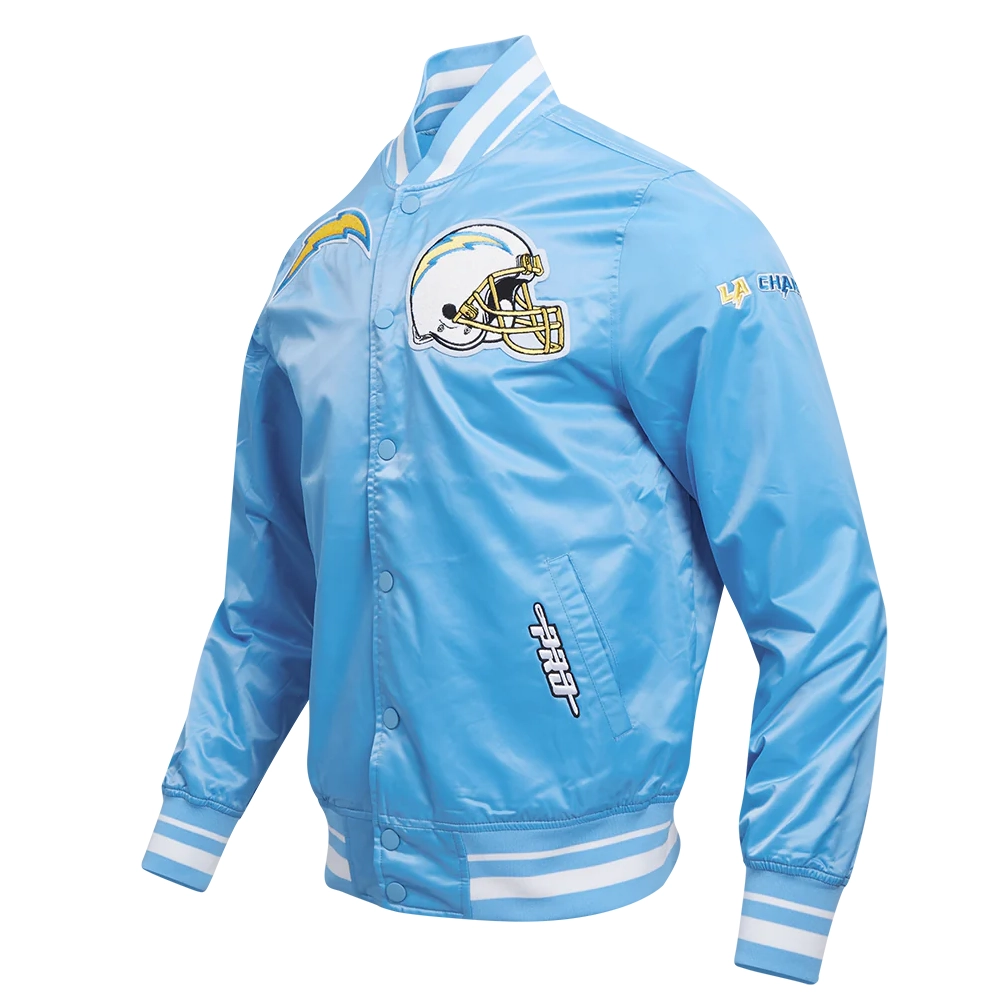 Los angeles chargers pro standard mashup blue satin varsity jacket 1