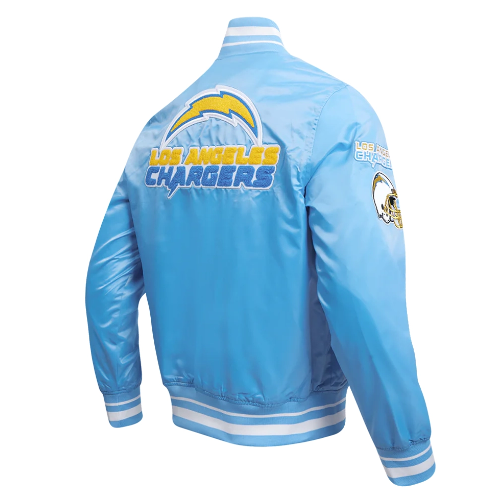 Los angeles chargers pro standard mashup blue satin varsity jacket 3