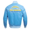 Los angeles chargers pro standard mashup blue satin varsity jacket 4