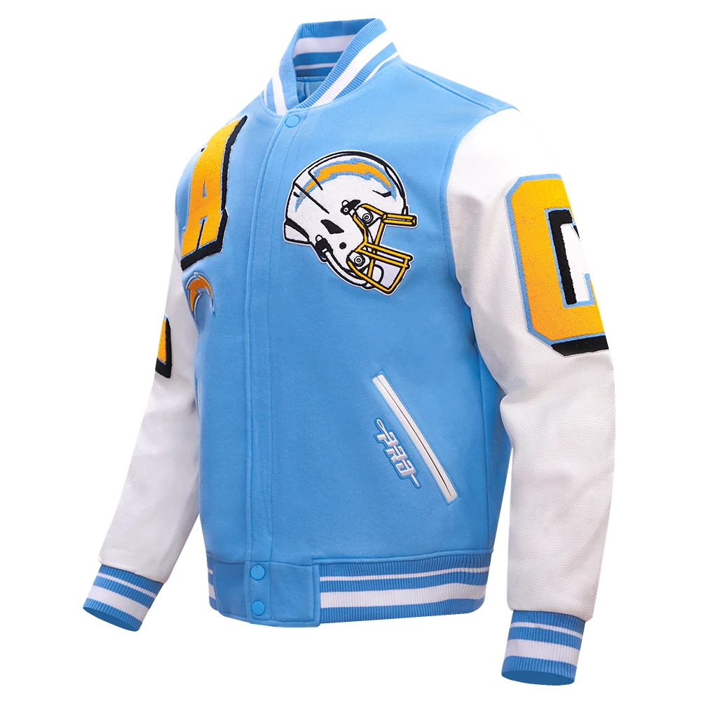 Los angeles chargers pro standard mashup wool and leather varsity jacket 1
