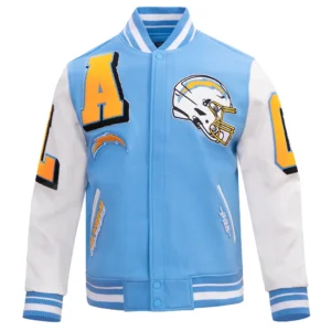 Los angeles chargers pro standard mashup wool and leather varsity jacket 2