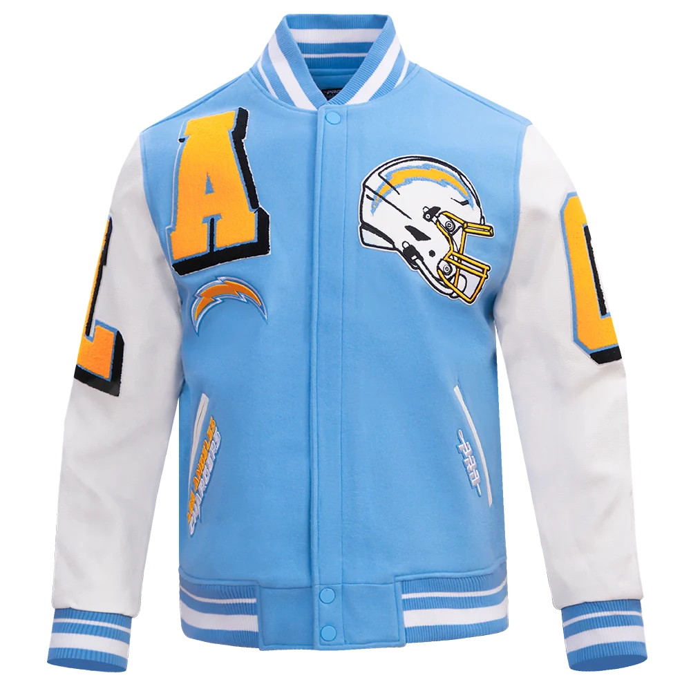Los angeles chargers pro standard mashup wool and leather varsity jacket 2