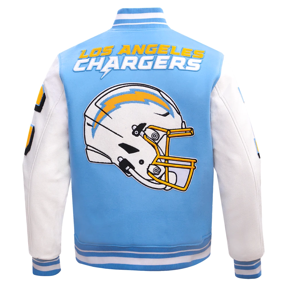 Los angeles chargers pro standard mashup wool and leather varsity jacket 4