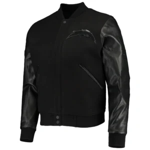 Los angeles chargers pro standard triple black wool and leather varsity jacket 1