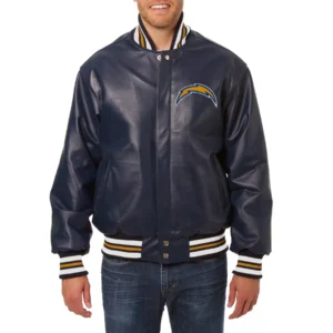 Los angeles chargers real leather varsity jacket navy 1
