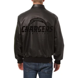 Los angeles chargers tonal full leather bomber jacket black 2