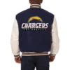 Los angeles chargers two tone real wool leather varsity jacket navy white 1 1
