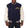 Los angeles chargers two tone real wool leather varsity jacket navy white 1