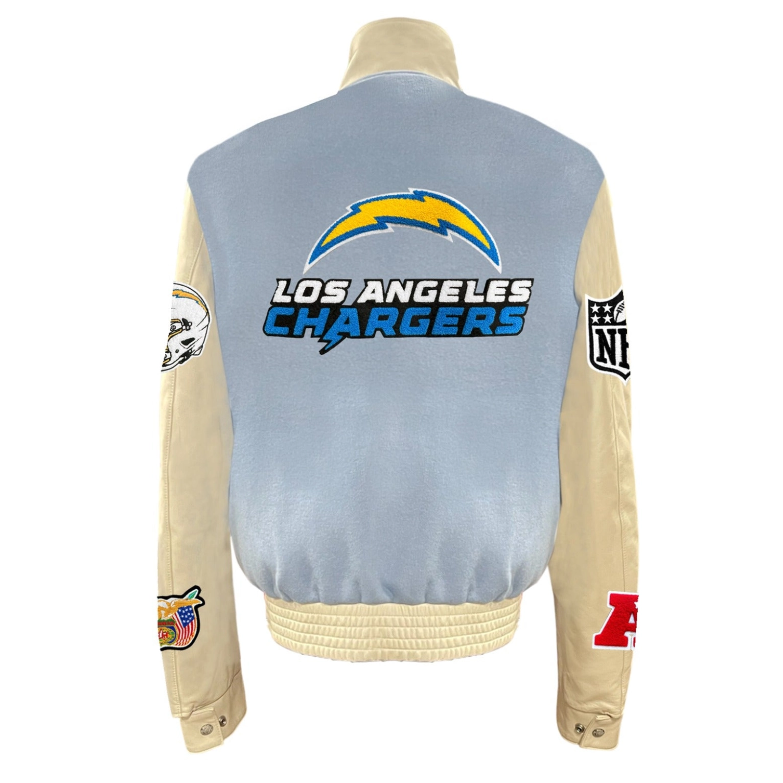 Los angeles chargers wool leather varsity jacket blue cream 1 1