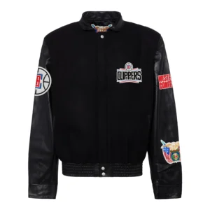 Los angeles clippers full leather varsity jacket black