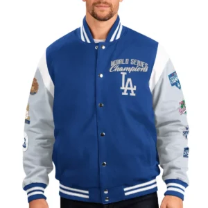 Los angeles dodgers franchise navy gray wool varsity jacket 1