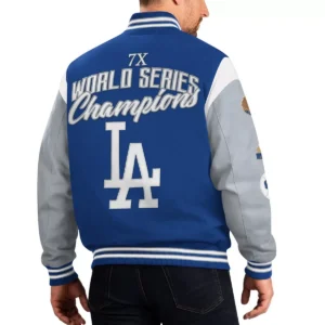 Los angeles dodgers franchise navy gray wool varsity jacket 2